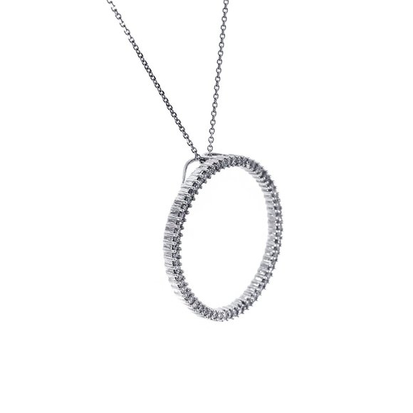 0.95 Ct Diamond Circle Pendant On Rolo Link Chain - Picture 2 of 5